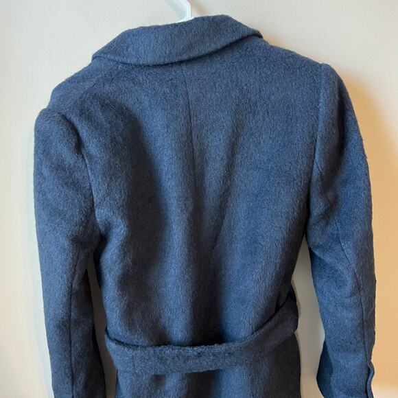 NEW TOPSHOP Manhattan Long Belted Wool Blend Coat Navy Front Size 6 - Picture 6 of 12